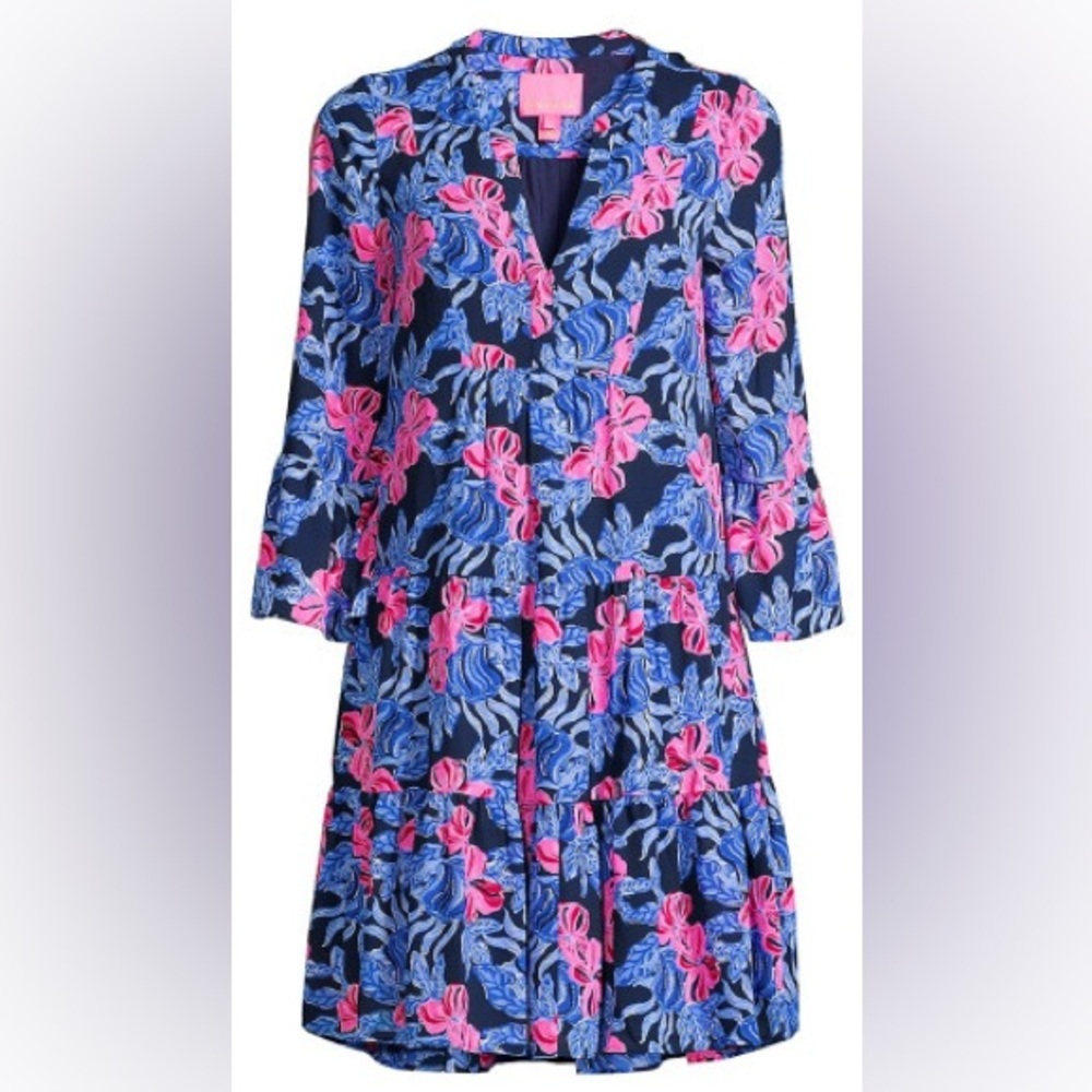 Lilly Pulitzer Gabriel Dress Navy It’s Ofishell Flare Sleeve Lileeze Size 00